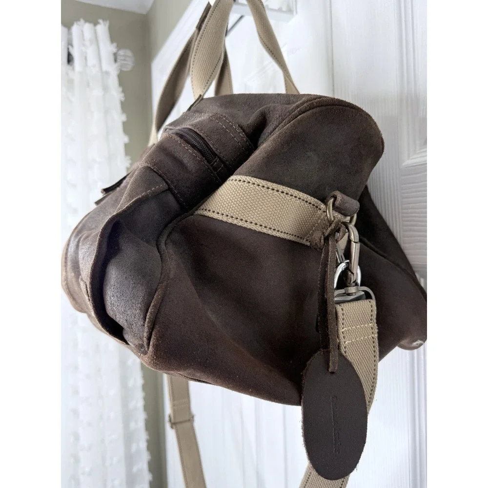 National Geographic Explorer Brown Suede‎ Khaki Canvas Trim Duffel Bag NEW